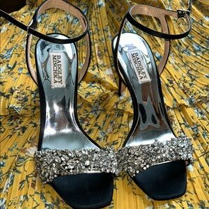 Badgley Mischka Black Rider Heels with Silver Embellishments
